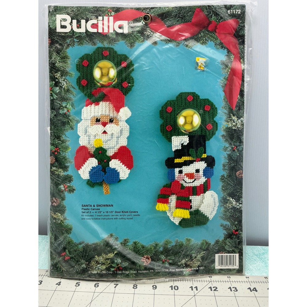 Bucilla Santa & Snowman Plastic Canvas Door Knob Cover Kit 61172 New